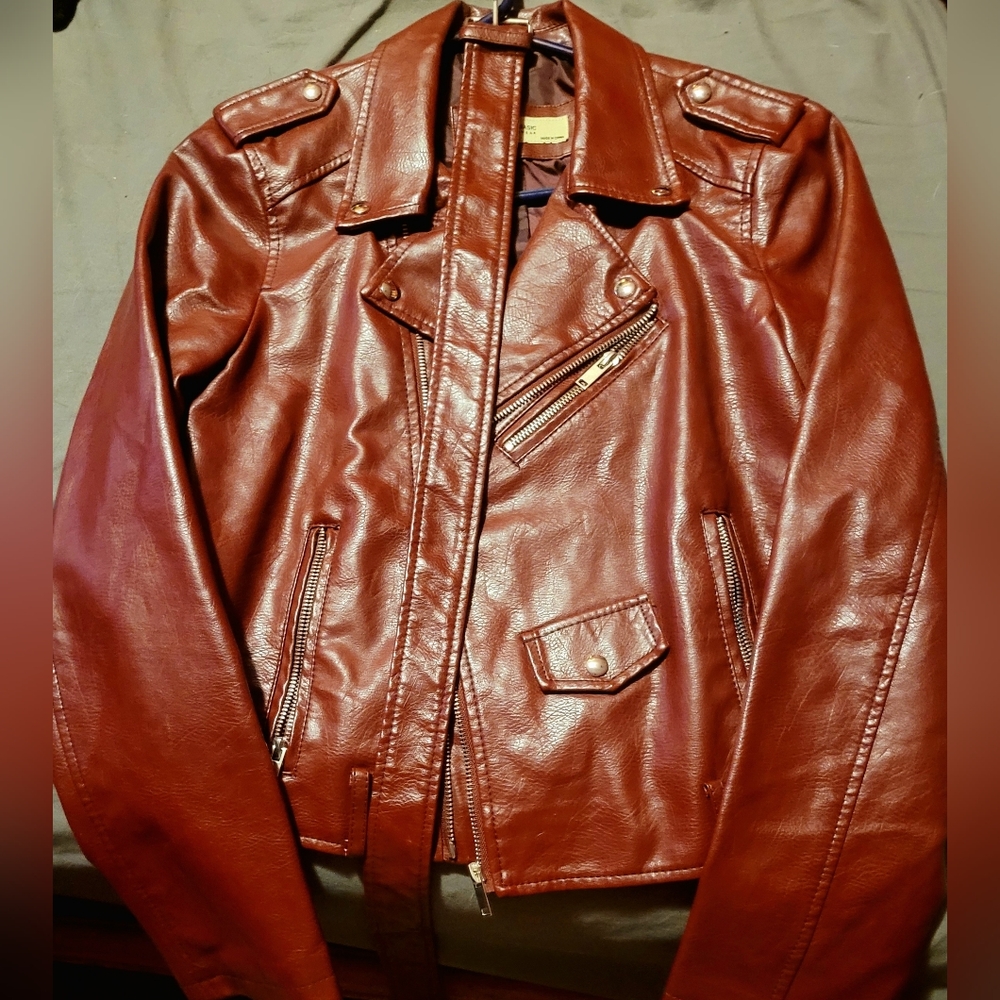 Maroon Faux leather Biker jacket